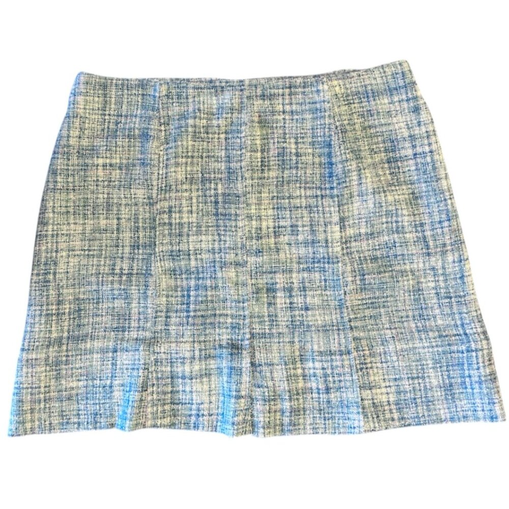 Vintage Y2K Tweed Woven Mini Skirt Blue Plaid Look Preppy Academia Style